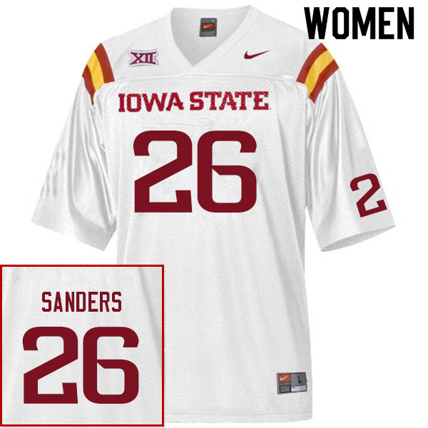 Women #26 Eli Sanders Iowa State Cyclones College Football Jerseys Sale-White